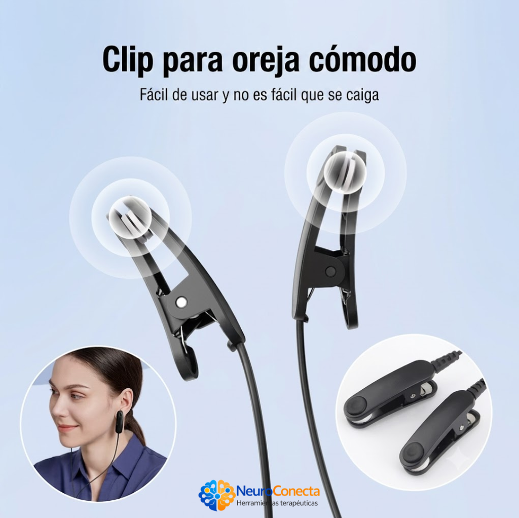 Dispositivo de Terapia de Estimulación CES para Insomnio y Ansiedad — Clips de Oreja para Relajación Profunda y Alivio del Estrés