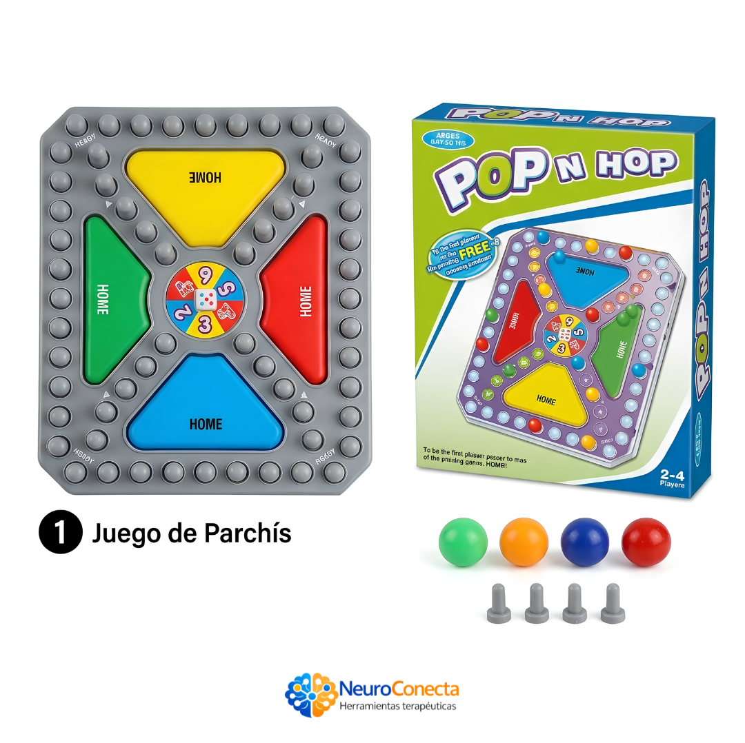 Parchís Pop N Hop NeuroConecta — Juego de Mesa Terapéutico para Desarrollo Cognitivo, Atención y Habilidades Sociales