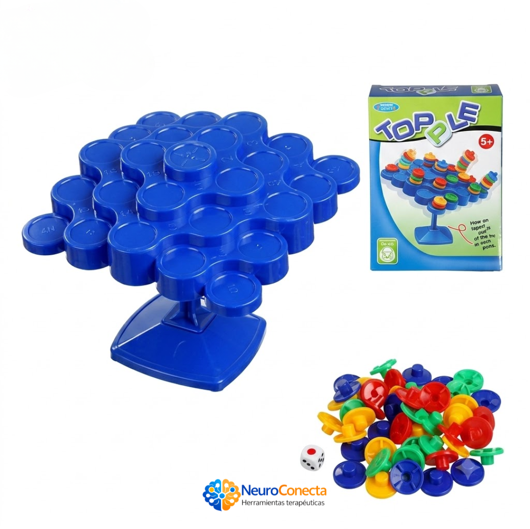 Juego de Equilibrio Topple NeuroConecta — Juego de Mesa Terapéutico para Concentración, Motricidad y Estrategia