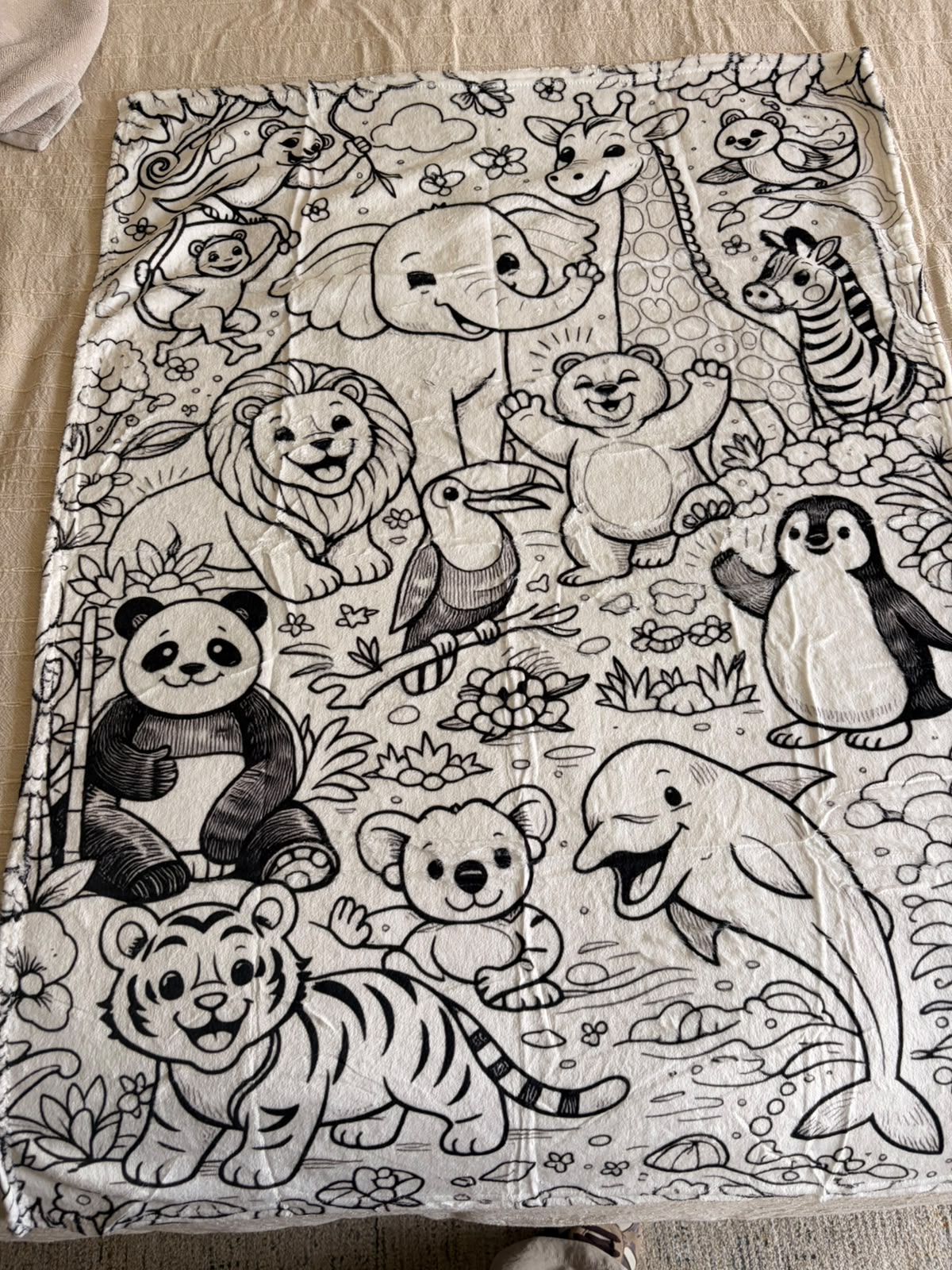 Frazada Terapéutica para Colorear NeuroConecta — Lienzo Sensorial Suave de Selva y Animales (Incluye Plumones)